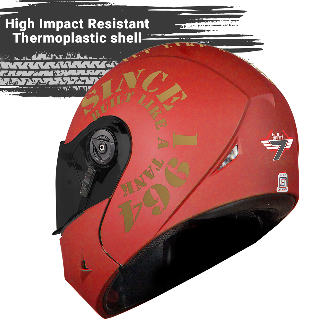 Steelbird SB-45 7Wings Award Tank Flip Up Graphic Helmet (Matt Maroon Gold With Smoke Visor)
