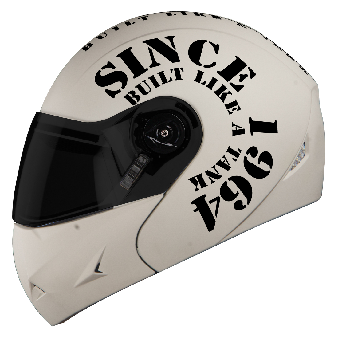 Steelbird SB-45 7Wings Award Tank Flip Up Graphic Helmet (Matt Off White Black With Smoke Visor)