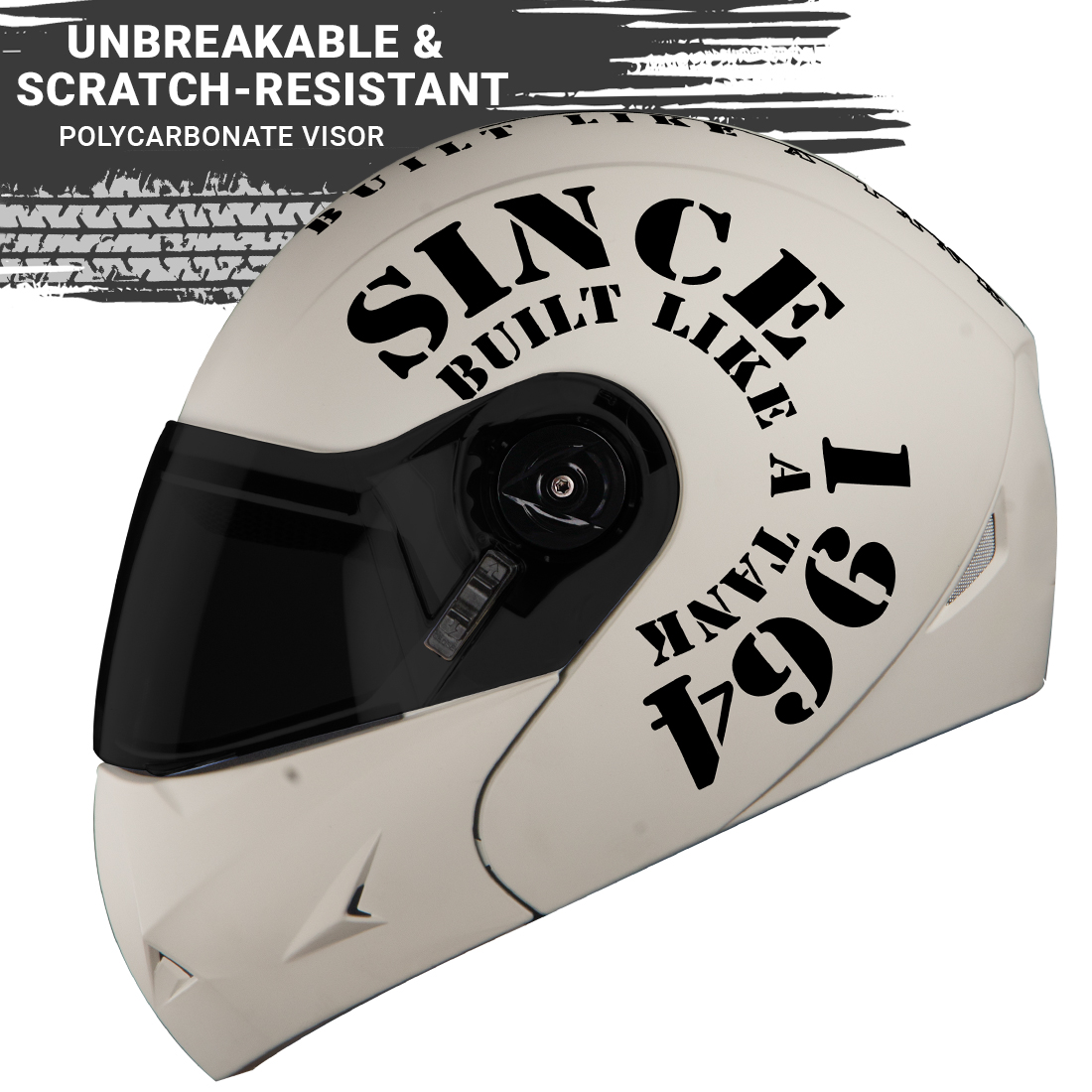 Steelbird SB-45 7Wings Award Tank Flip Up Graphic Helmet (Matt Off White Black With Smoke Visor)