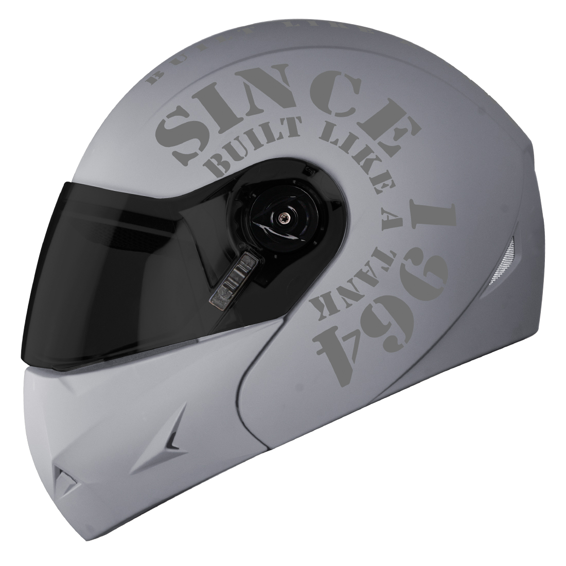 Steelbird SB-45 7Wings Award Tank Flip Up Graphic Helmet (Matt Silver Grey With Smoke Visor)