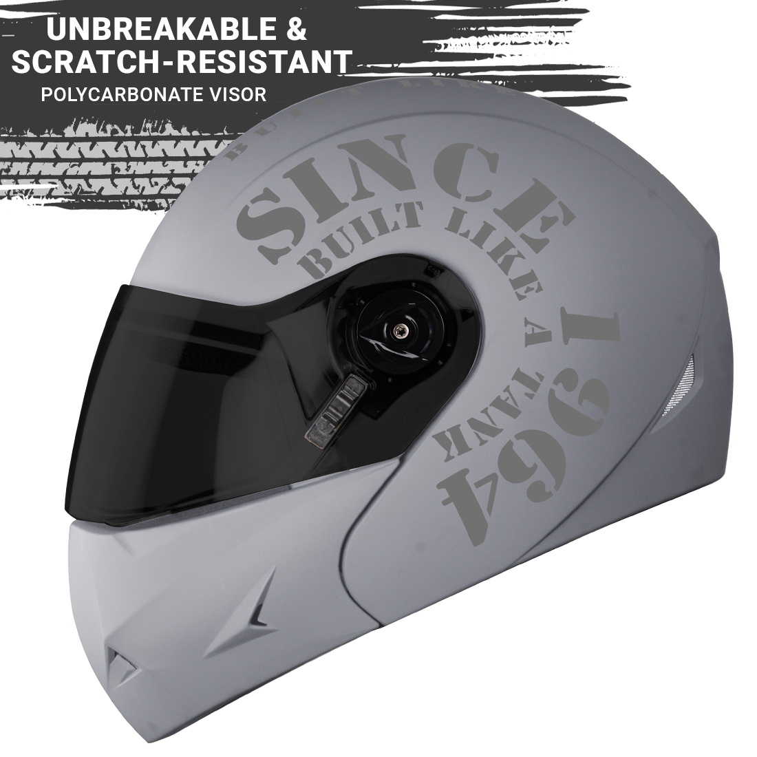 Steelbird SB-45 7Wings Award Tank Flip Up Graphic Helmet (Matt Silver Grey With Smoke Visor)