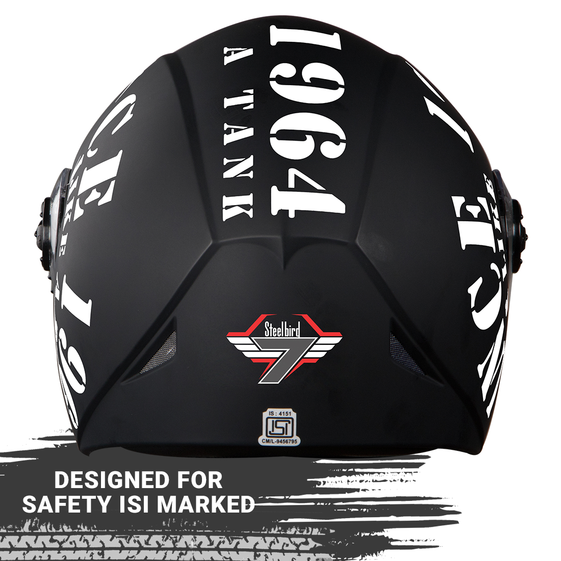 Steelbird SB-45 7Wings Award Tank Flip Up Graphic Helmet (Matt Black White With Chrome Gold Visor)