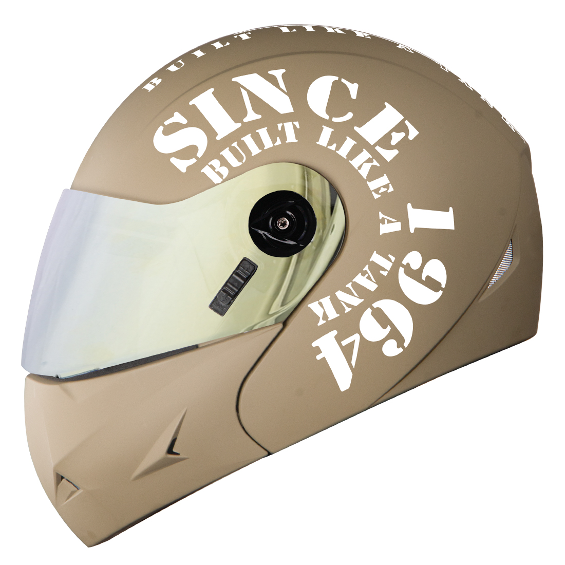 Steelbird SB-45 7Wings Award Tank Flip Up Graphic Helmet (Matt Desert Storm White With Chrome Gold Visor)
