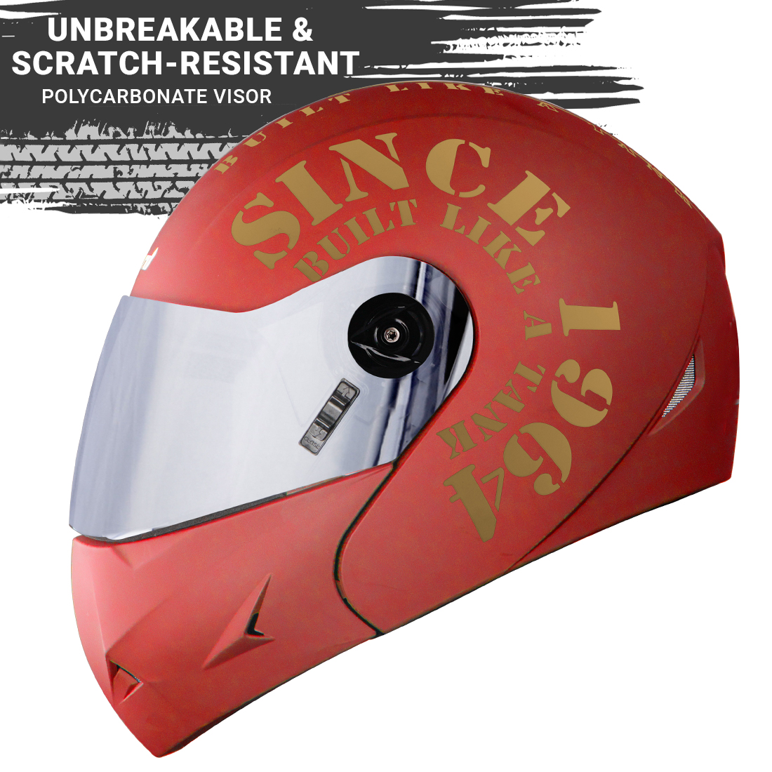 Steelbird SB-45 7Wings Award Tank Flip Up Graphic Helmet (Matt Maroon Gold With Chrome Silver Visor)