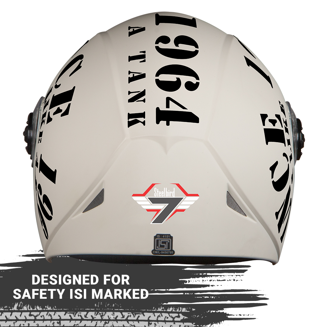 Steelbird SB-45 7Wings Award Tank Flip Up Graphic Helmet (Matt Off White Black With Chrome Blue Visor)