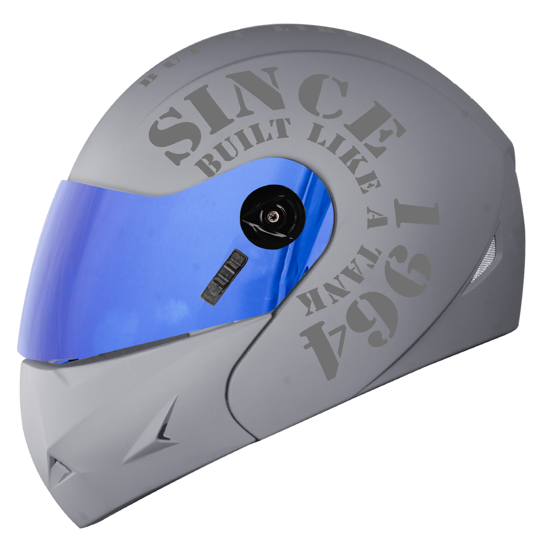 Steelbird SB-45 7Wings Award Tank Flip Up Graphic Helmet (Matt Silver Grey With Chrome Blue Visor)