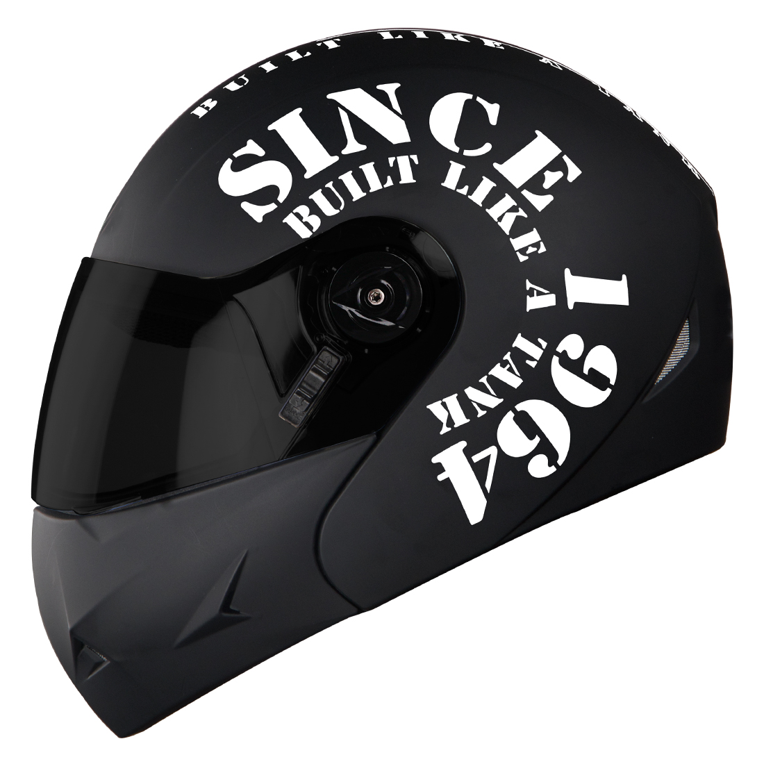 Steelbird SB-45 7Wings Award Tank Flip Up Graphic Helmet (Matt Black White With Smoke Visor)