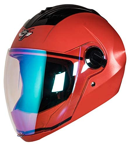 Steelbird SBA-2 Dashing 7Wings ISI Certified Full Face Helmet Helmet (Dashing Red With Night Vision Blue Visor)