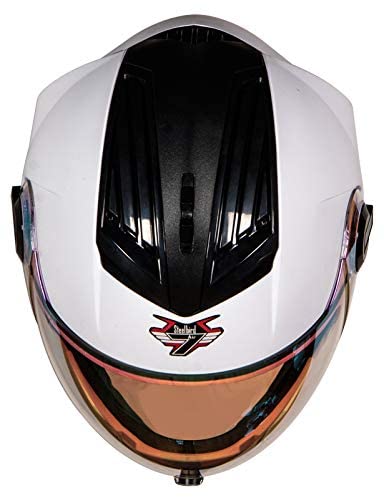 Steelbird SBA-2 Dashing 7Wings ISI Certified Full Face Helmet Helmet (Dashing White With Night Vision Rainbow Visor)