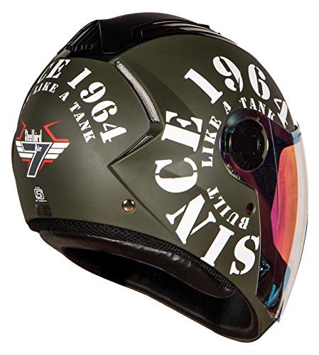 Steelbird SBA-2 Tank ISI Certified Full Face Helmet For Men And Womens (Matt Battle Green White With Night Vision Gold Visor)