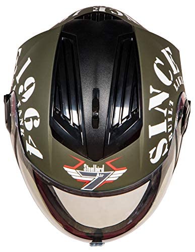 Steelbird SBA-2 Tank ISI Certified Full Face Helmet For Men And Womens (Matt Battle Green White With Night Vision Gold Visor)