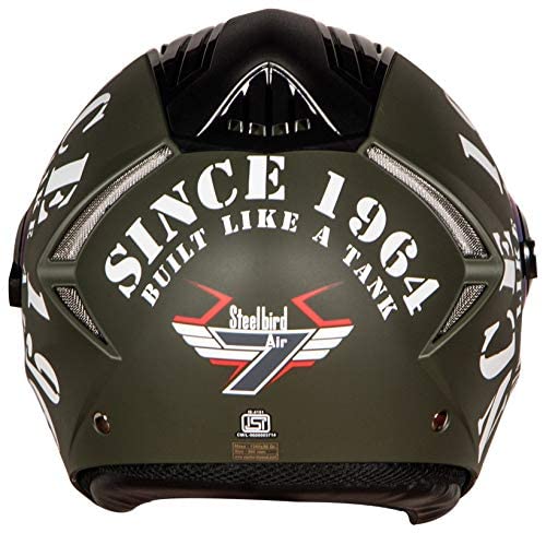 Steelbird SBA-2 Tank ISI Certified Full Face Helmet For Men And Womens (Matt Battle Green White With Night Vision Gold Visor)