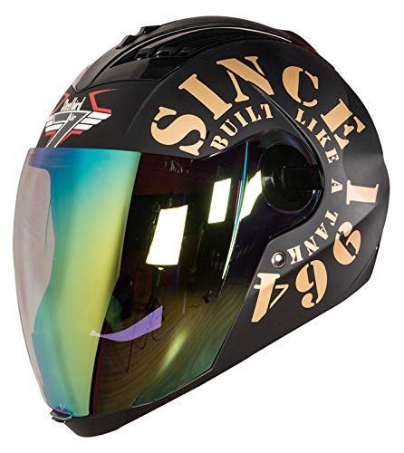 Steelbird SBA-2 Tank ISI Certified Full Face Helmet For Men And Womens (Matt Black Gold With Night Vision Gold Visor)