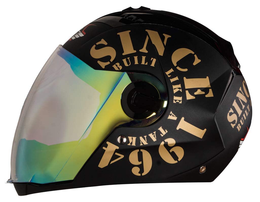 Steelbird SBA-2 Tank ISI Certified Full Face Helmet For Men And Womens (Matt Black Gold With Night Vision Gold Visor)