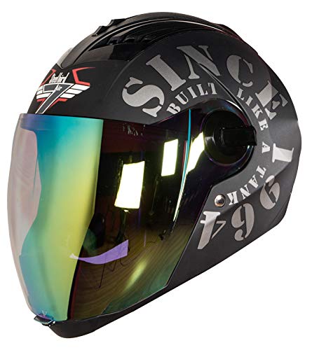 Steelbird SBA-2 Tank ISI Certified Full Face Helmet For Men And Womens (Matt Black Grey With Night Vision Gold Visor)