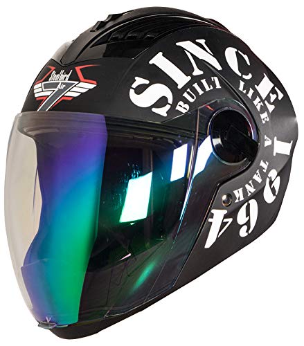 Steelbird SBA-2 Tank ISI Certified Full Face Helmet For Men And Womens (Matt Black White With Night Vision Rainbow Visor)