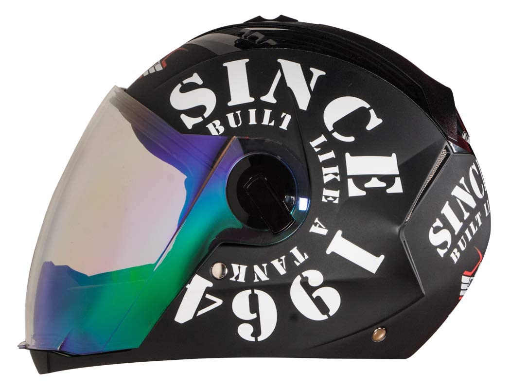 Steelbird SBA-2 Tank ISI Certified Full Face Helmet For Men And Womens (Matt Black White With Night Vision Rainbow Visor)