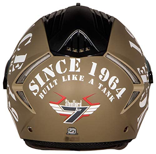Steelbird SBA-2 Tank ISI Certified Full Face Helmet For Men And Womens (Matt Desert Storm White With Night Vision Gold Visor)