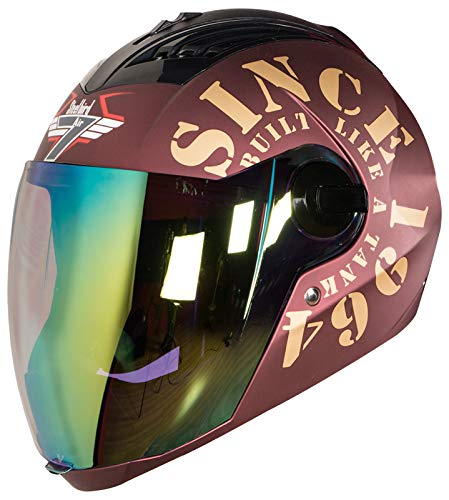 Steelbird SBA-2 Tank ISI Certified Full Face Helmet For Men And Womens (Matt Maroon Gold With Night Vision Gold Visor)