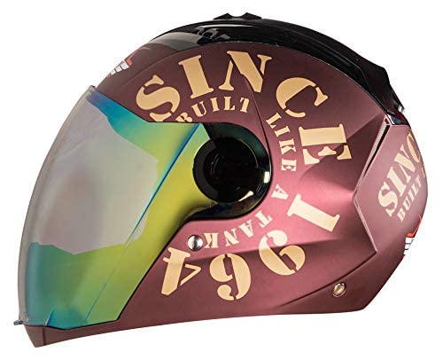 Steelbird SBA-2 Tank ISI Certified Full Face Helmet For Men And Womens (Matt Maroon Gold With Night Vision Gold Visor)
