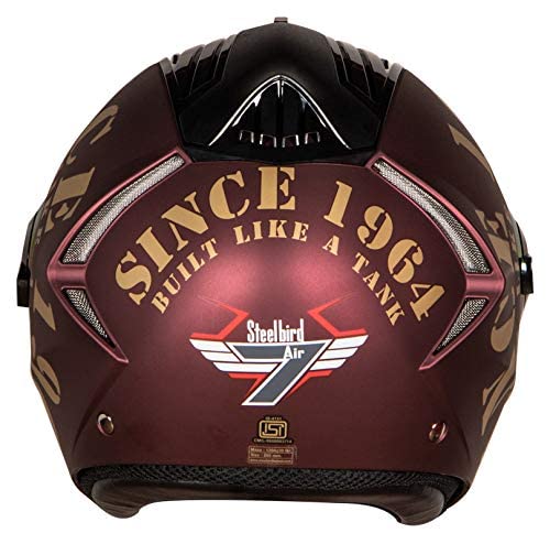 Steelbird SBA-2 Tank ISI Certified Full Face Helmet For Men And Womens (Matt Maroon Gold With Night Vision Gold Visor)