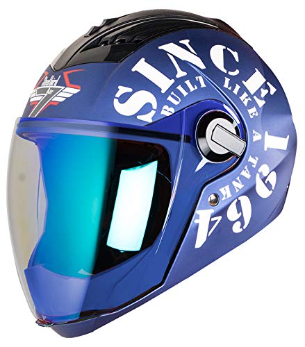 Steelbird SBA-2 Tank ISI Certified Full Face Helmet For Men And Womens (Matt Y.Blue White With Night Vision Blue Visor)