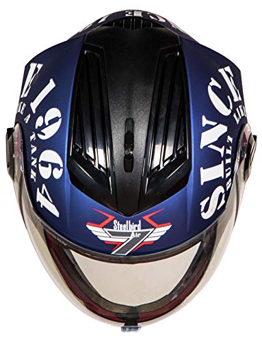 Steelbird SBA-2 Tank ISI Certified Full Face Helmet For Men And Womens (Matt Y.Blue White With Night Vision Blue Visor)