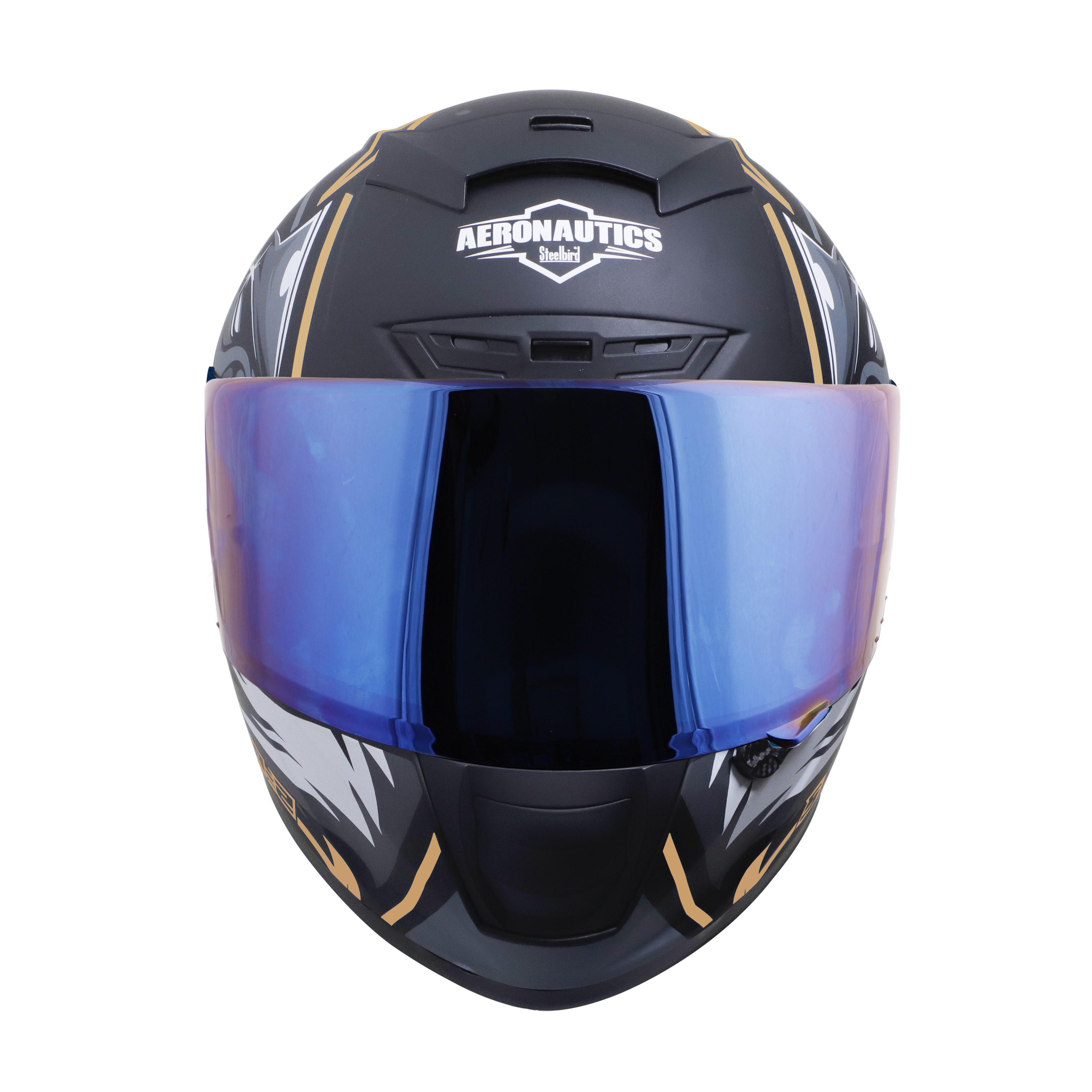 SA-2 VILLAIN GLOSSY BLACK WITH GREY/GOLD (FITTED WITH CLEAR VISOR EXTRA CHROME BLUE VISOR FREE)