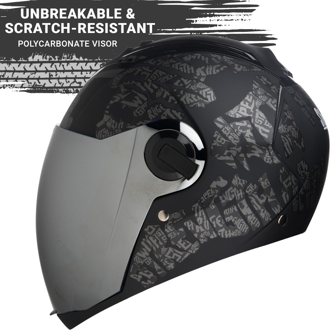 Steelbird SBA-2 Strength Stylish Bike Full Face Helmet (Matt Black Grey With Chrome Silver Visor)