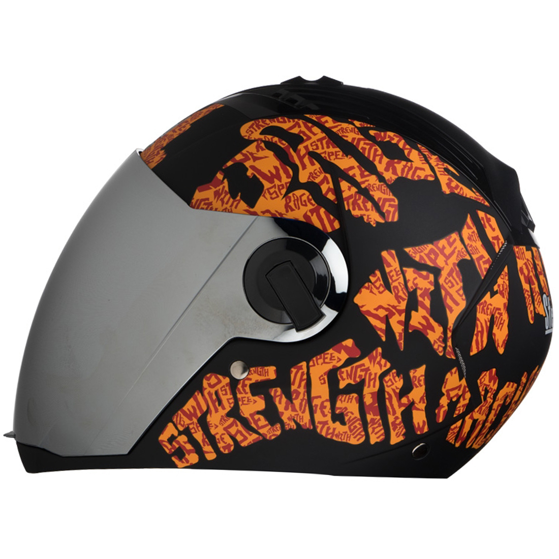 Steelbird SBA-2 Strength Stylish Bike Full Face Helmet (Matt Black Orange with Chrome Silver Visor)