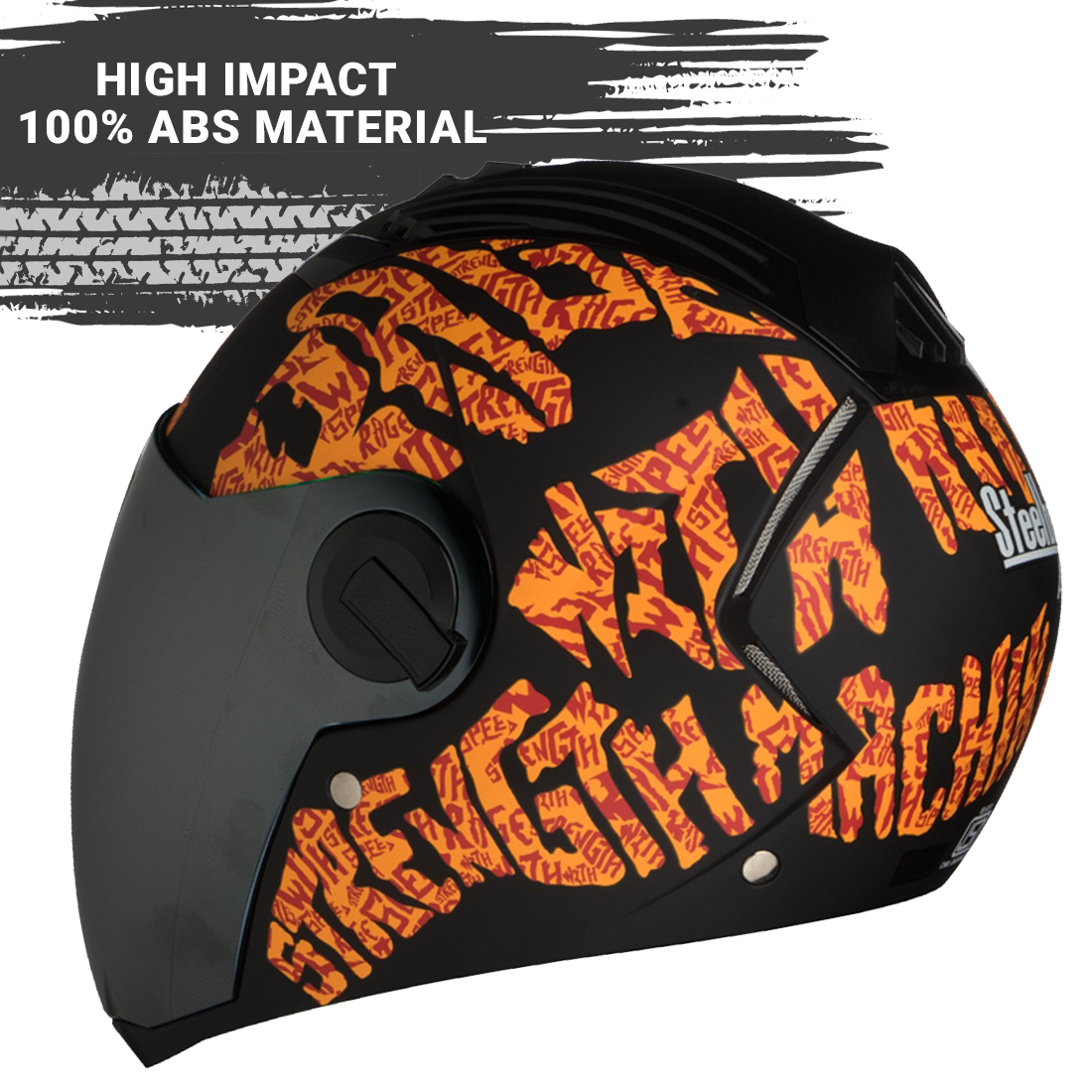 Steelbird SBA-2 Strength Stylish Bike Full Face Helmet (Matt Black Orange With Chrome Silver Visor)