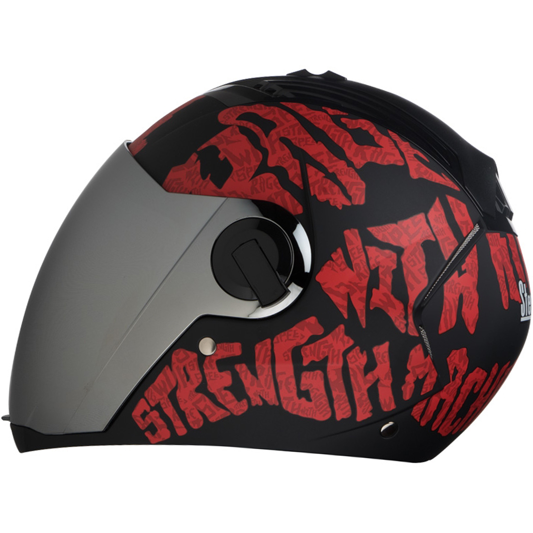 Steelbird SBA-2 Strength Stylish Bike Full Face Helmet (Matt Black Red With Chrome Silver Visor)