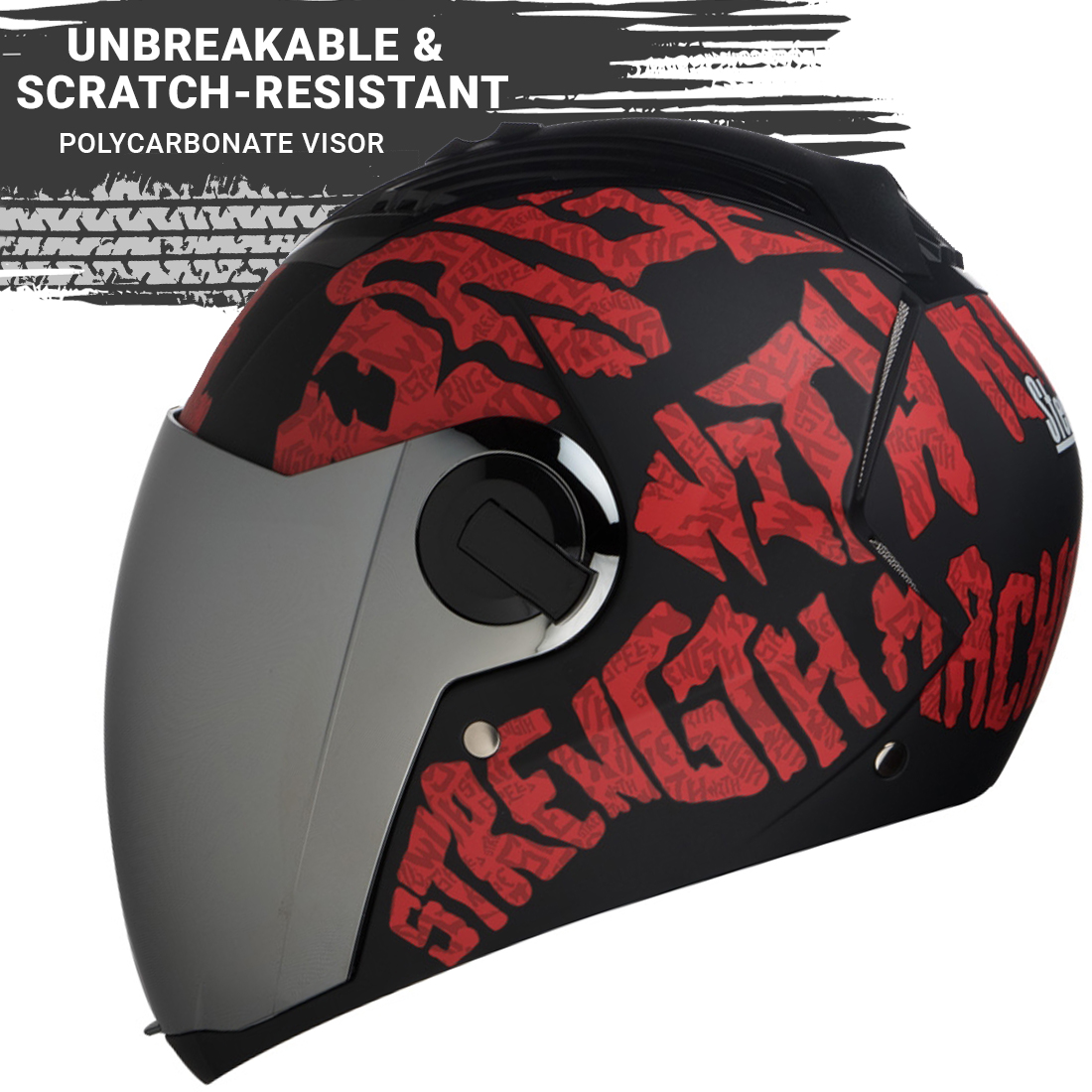 Steelbird SBA-2 Strength Stylish Bike Full Face Helmet (Matt Black Red With Chrome Silver Visor)