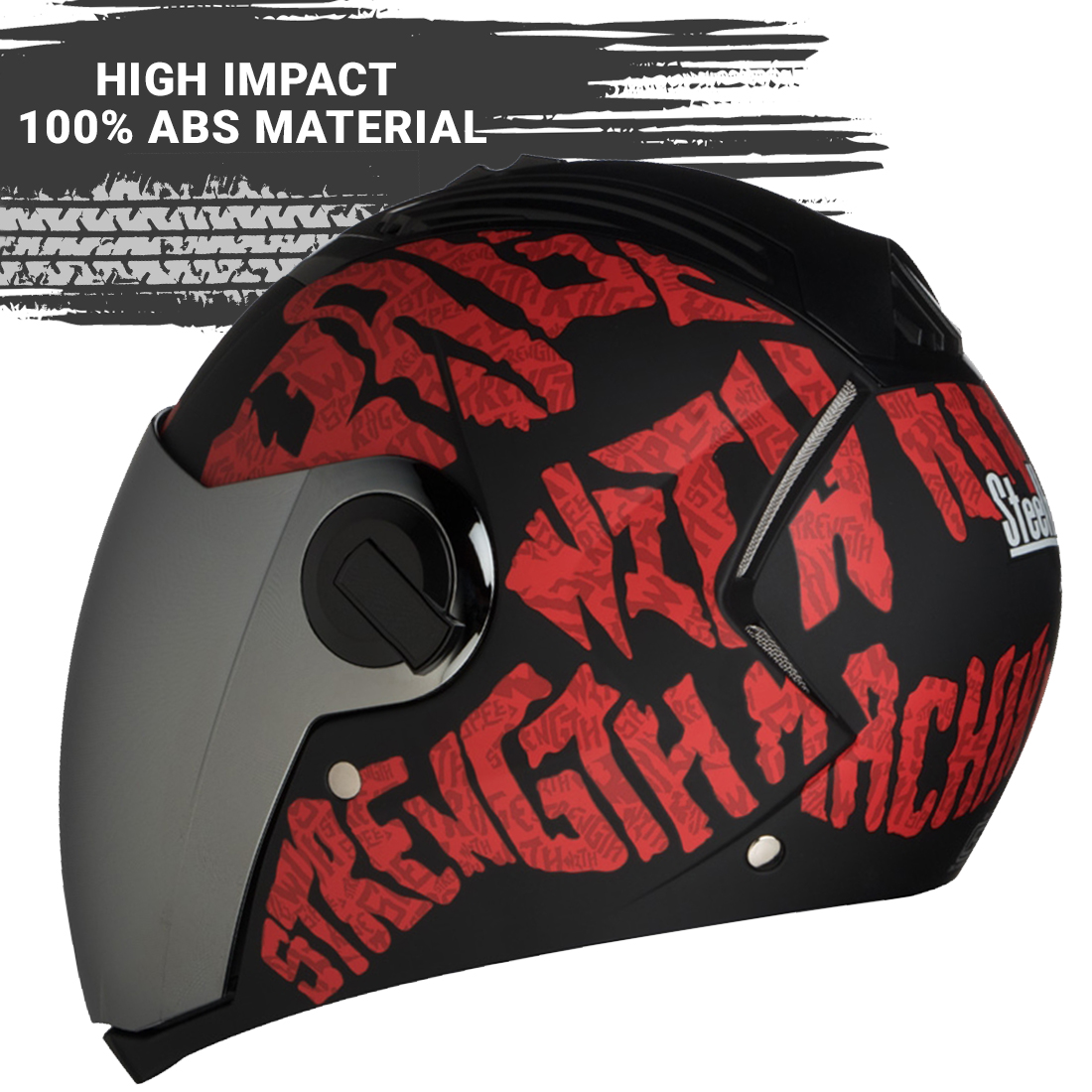 Steelbird SBA-2 Strength Stylish Bike Full Face Helmet (Matt Black Red With Chrome Silver Visor)