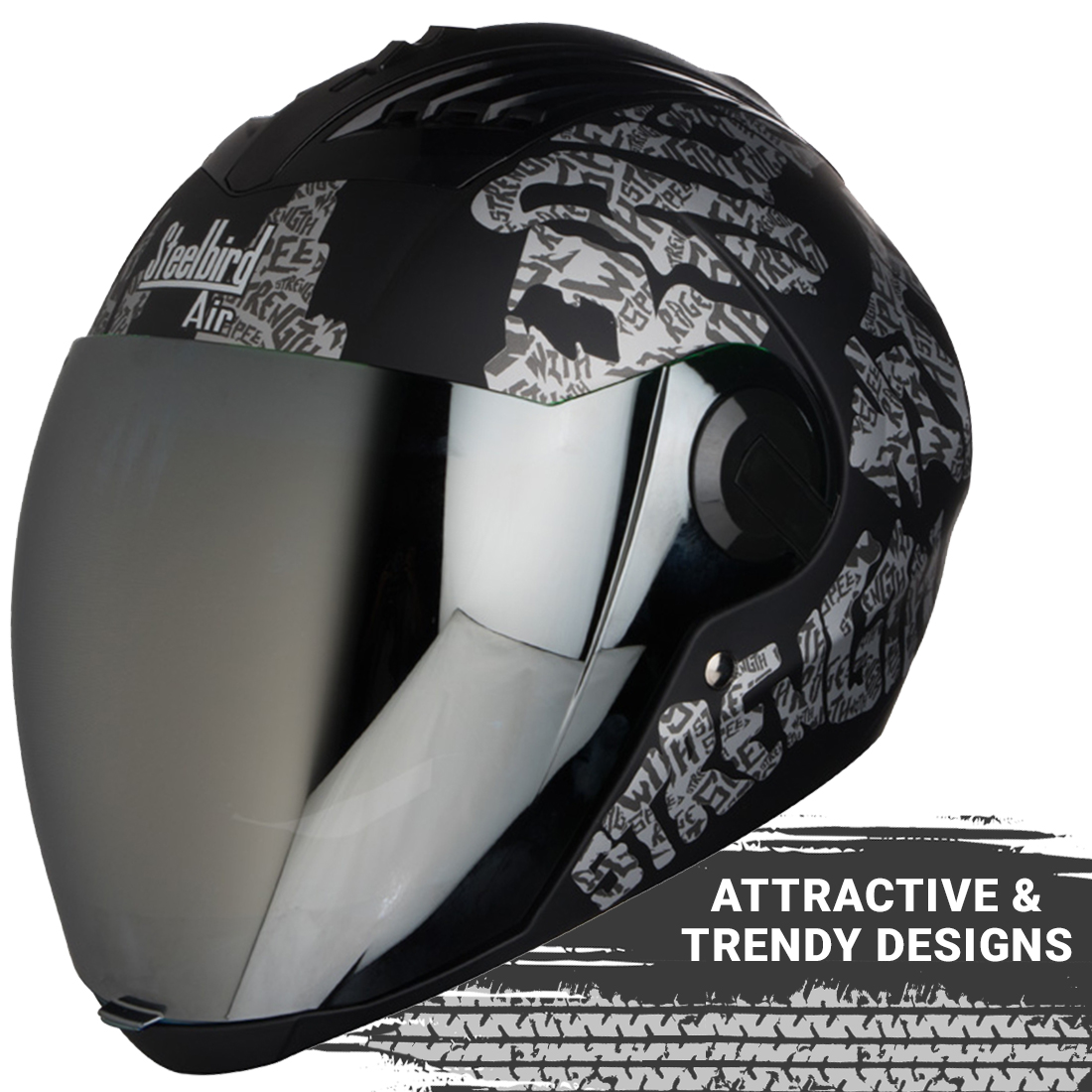 Steelbird SBA-2 Strength Stylish Bike Full Face Helmet (Matt Black Silver With Chrome Silver Visor)