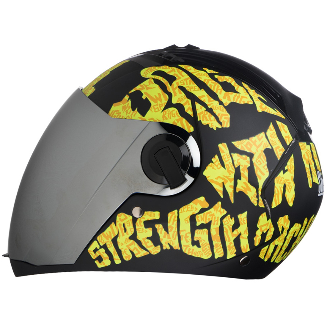 Steelbird SBA-2 Strength Stylish Bike Full Face Helmet (Matt Black Yellow With Chrome Silver Visor)