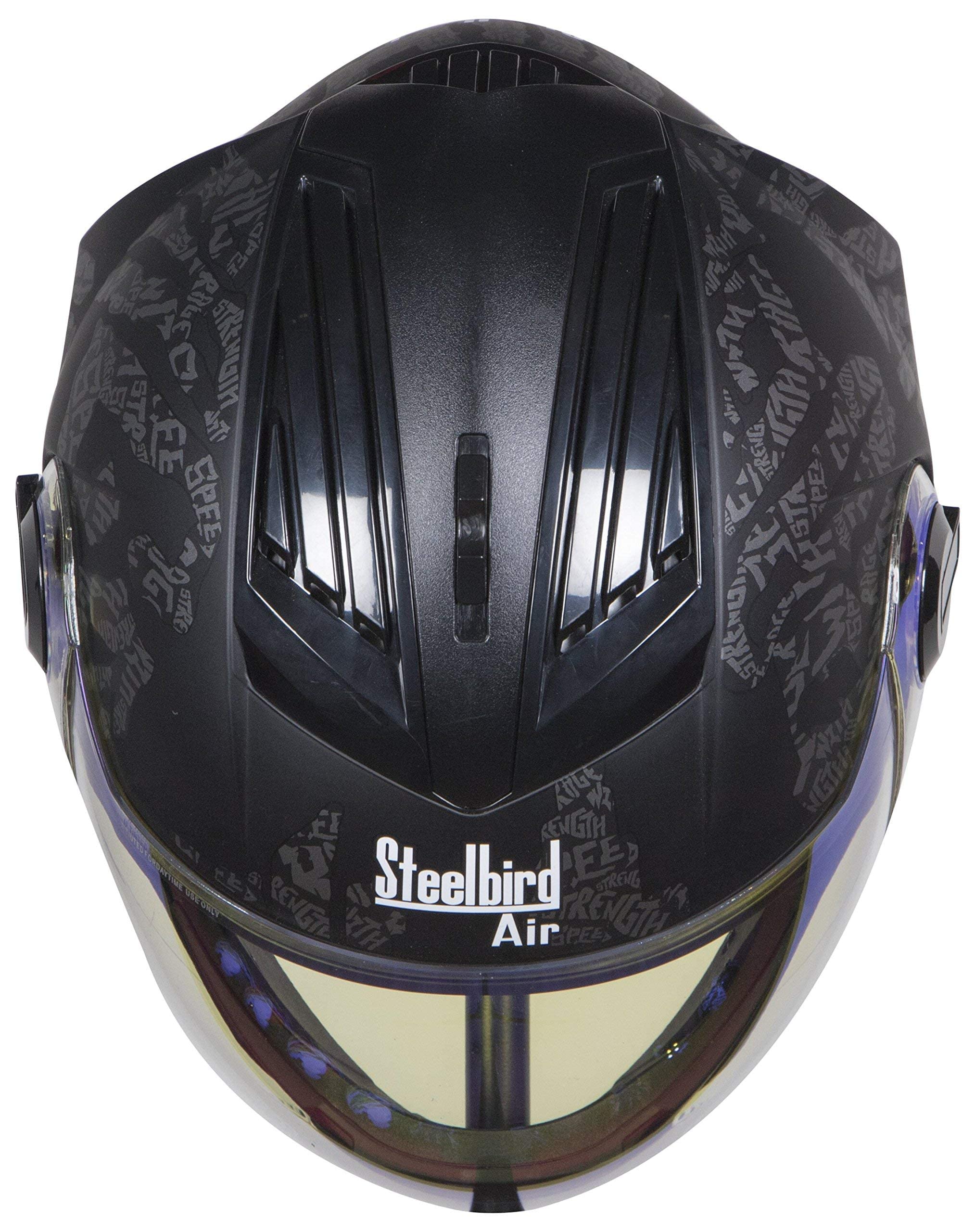 Steelbird SBA-2 Strength Stylish Bike Full Face Helmet (Matt Black Grey With Night Vision Blue Visor)