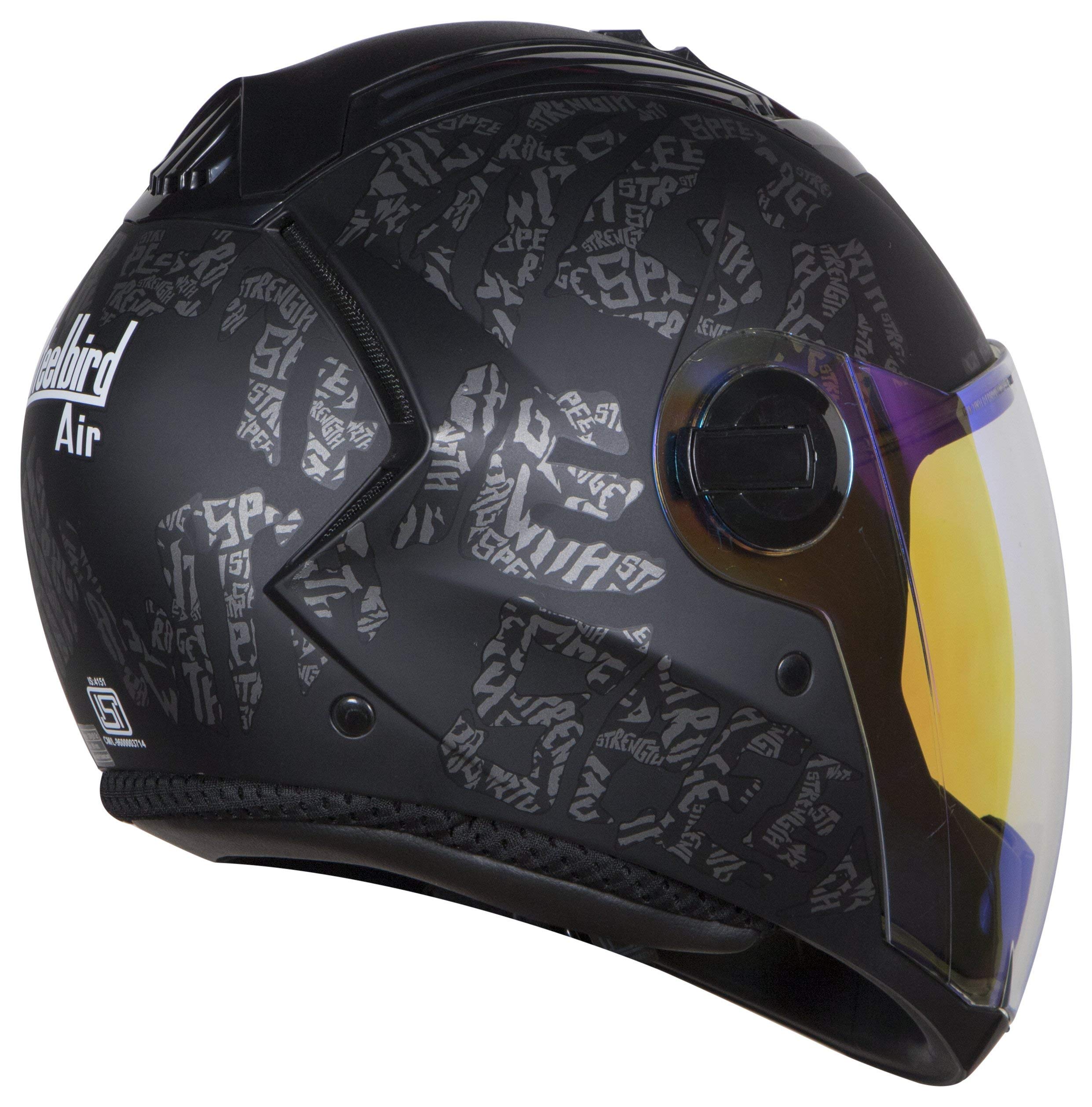 Steelbird SBA-2 Strength Stylish Bike Full Face Helmet (Matt Black Grey With Night Vision Blue Visor)