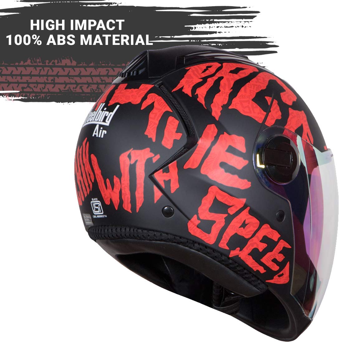 Steelbird SBA-2 Strength Stylish Bike Full Face Helmet (Matt Black Red With Night Vision Blue Visor)
