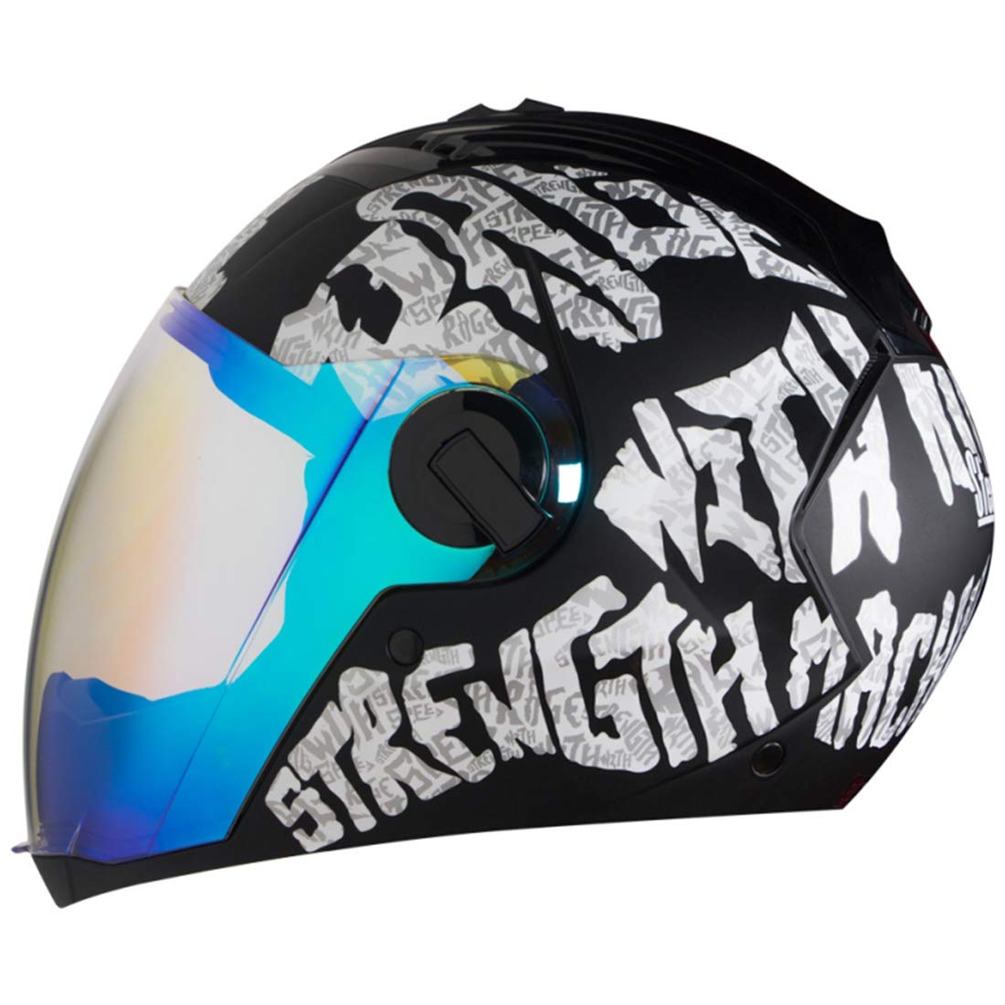 Steelbird SBA-2 Strength Stylish Bike Full Face Helmet (Matt Black White With Night Vision Blue Visor)