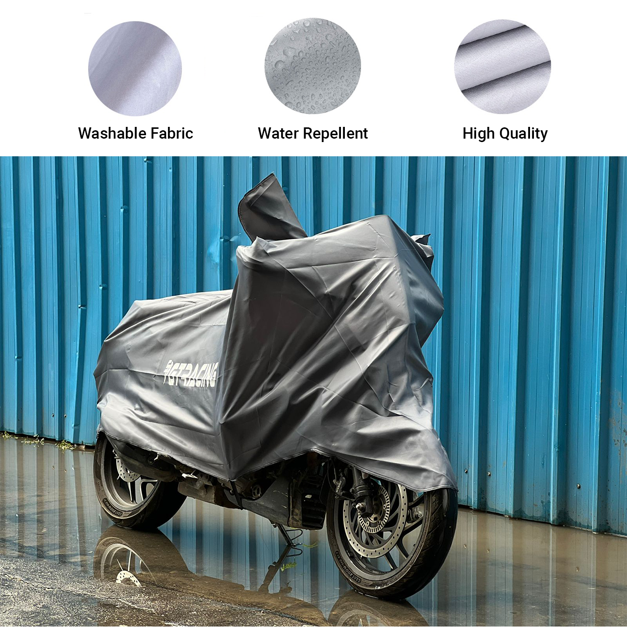 Steelbird Bike Cover GT Racing UV Protection Water-Resistant & Dustproof (Silver Matty), Bike Body Cover With Carry Bag (All Scooter Activa Electric Scooty Size)