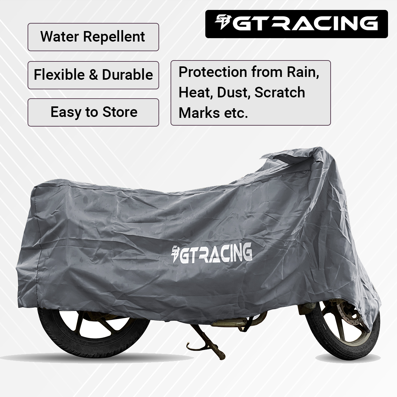 Steelbird Bike Cover GT Racing UV Protection Water-Resistant & Dustproof (2X2 Grey), Bike Body Cover With Carry Bag (All Bikes Upto Pulsar 180cc Size)