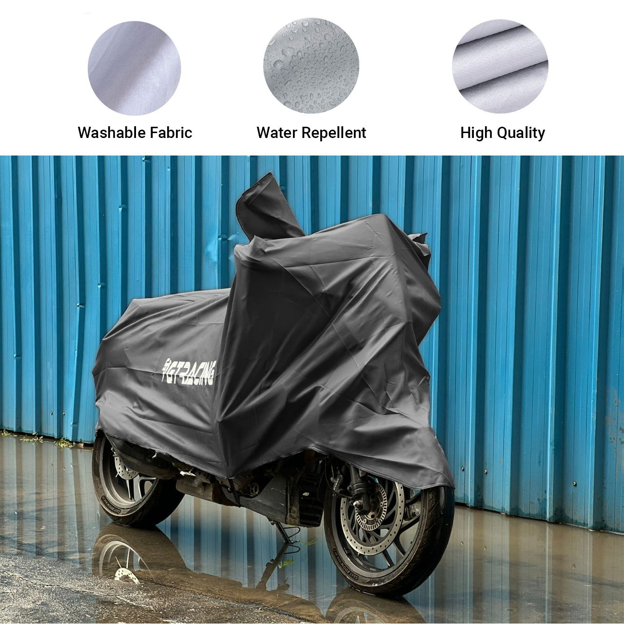Steelbird Bike Cover GT Racing UV Protection Water-Resistant & Dustproof (2X2 Grey), Bike Body Cover With Carry Bag (All Scooter Activa Electric Scooty Size)