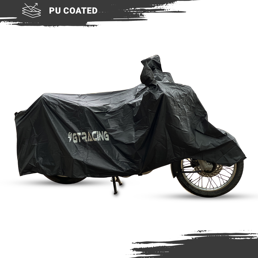 Steelbird 100% Waterproof Bike Cover GT Racing UV Protection Water-Resistant & Dustproof (Black PVC), Bike Body Cover With Carry Bag (All Bikes Upto Pulsar 180cc Size)