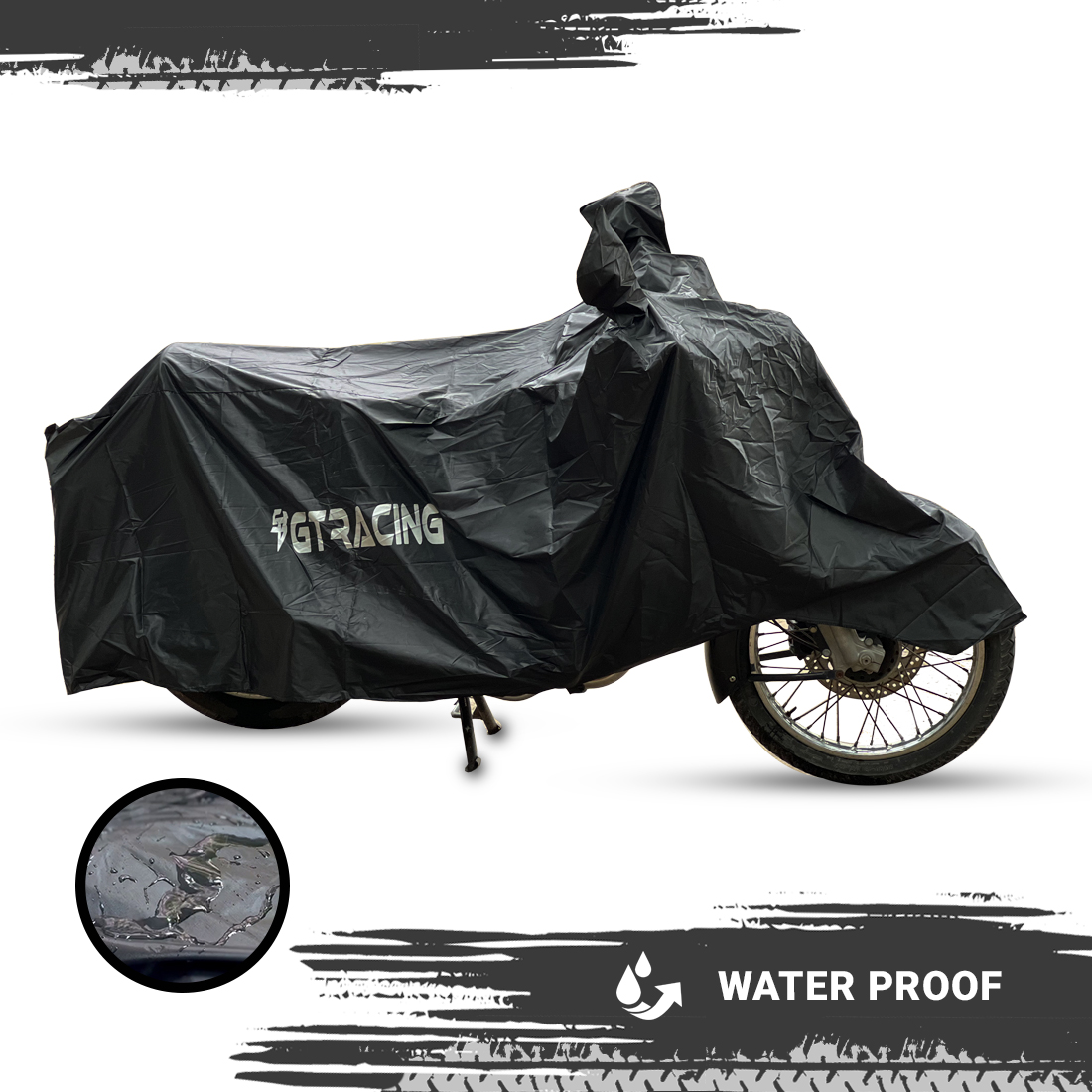 Steelbird 100% Waterproof Bike Cover GT Racing UV Protection Water-Resistant & Dustproof (Black PVC), Bike Body Cover With Carry Bag (All Scooter Activa Electric Scooty Size)