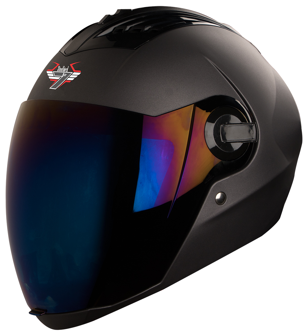 Steelbird SBA-2 7Wings ISI Certified Full Face Helmet (Matt Axis Grey With Chrome Blue Visor)