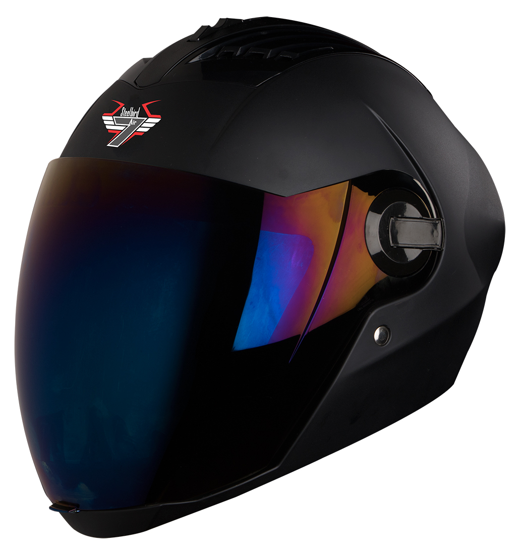 Steelbird SBA-2 7Wings ISI Certified Full Face Helmet (Matt Nero Volcano With Chrome Blue Visor)