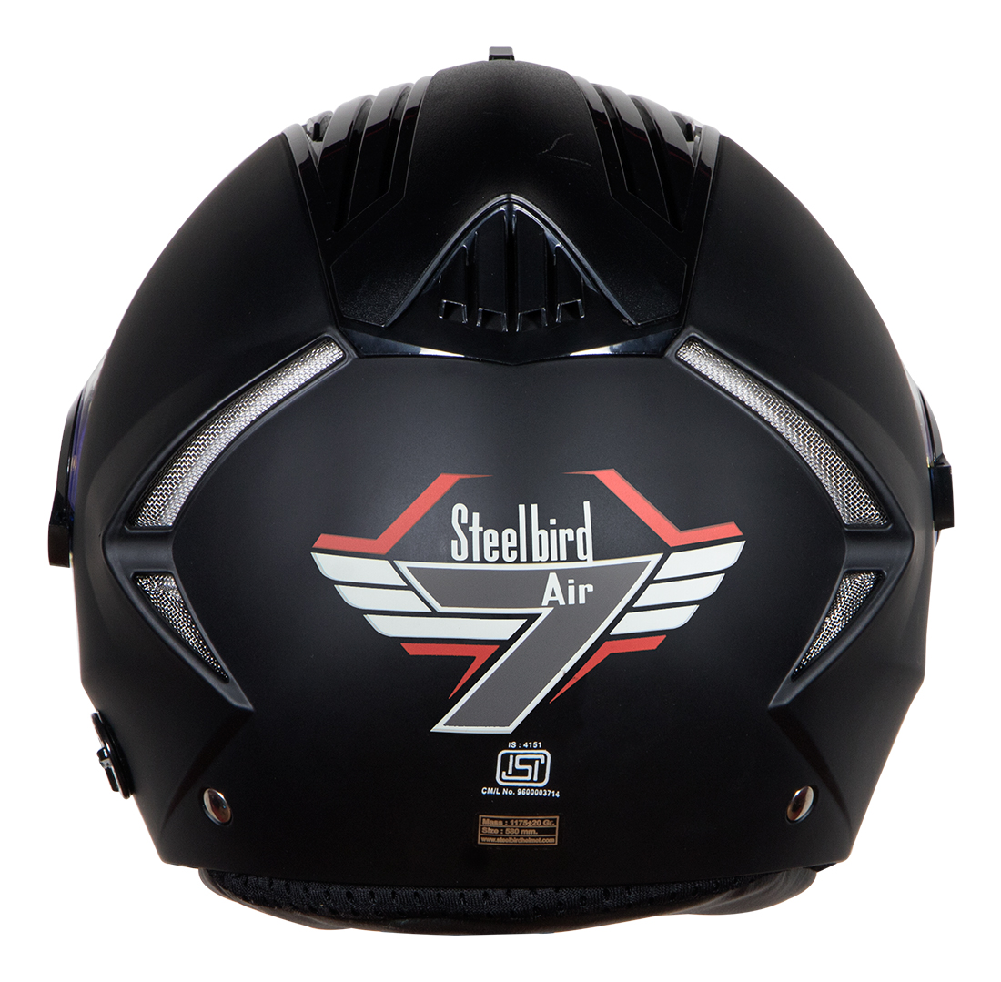 Steelbird SBA-2 7Wings ISI Certified Full Face Helmet (Matt Nero Volcano With Chrome Blue Visor)