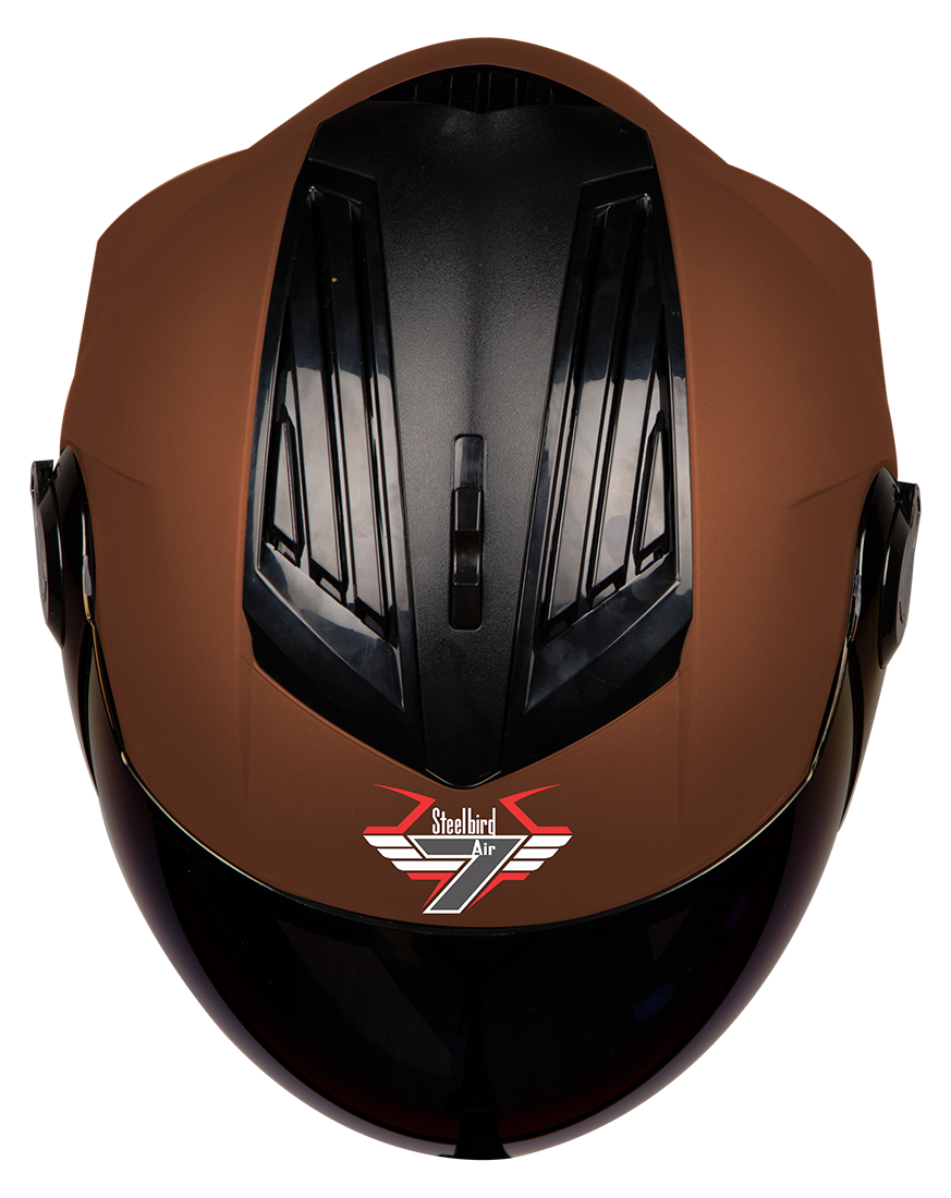 Steelbird SBA-2 7Wings ISI Certified Full Face Helmet (Matt Royal Brown With Chrome Blue Visor)