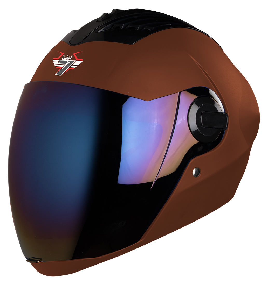Steelbird SBA-2 7Wings ISI Certified Full Face Helmet (Matt Royal Brown With Chrome Rainbow Visor)